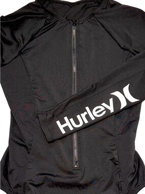 HURLEY Black Surf Zip Bodysuit Athleisure Swim Minimalist Sleek